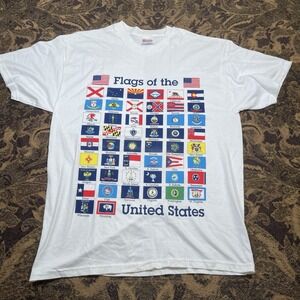 Vtg 90s Flags Of The USA T Shirt Mens Size Large White